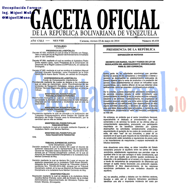 Gaceta Oficial 40418 del 23 Mayo 2014