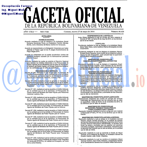 Gaceta Oficial 40420 del 27 Mayo 2014