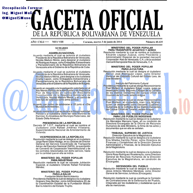Gaceta Oficial 40425 del 3 Junio 2014