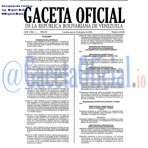 Gaceta Oficial 40432 del 12 Junio 2014