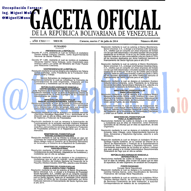 Gaceta Oficial 40444 del 1 Julio 2014
