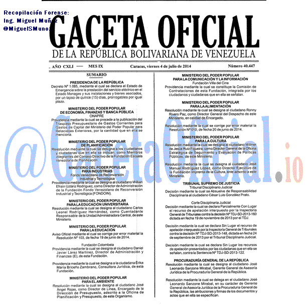 Gaceta Oficial 40447 del 4 Julio 2014 Gaceta Oficial 40447 del 4 Julio 2014