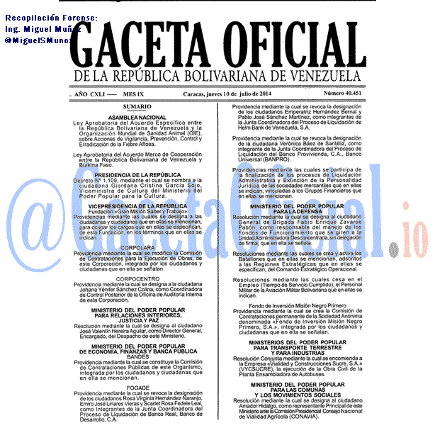 Gaceta Oficial 40451 del 10 Julio 2014 