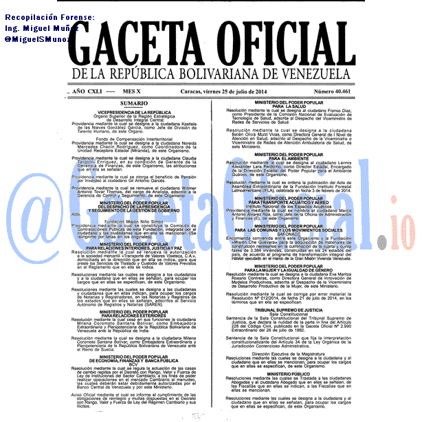 Gaceta Oficial 40461 del 25 Julio 2014