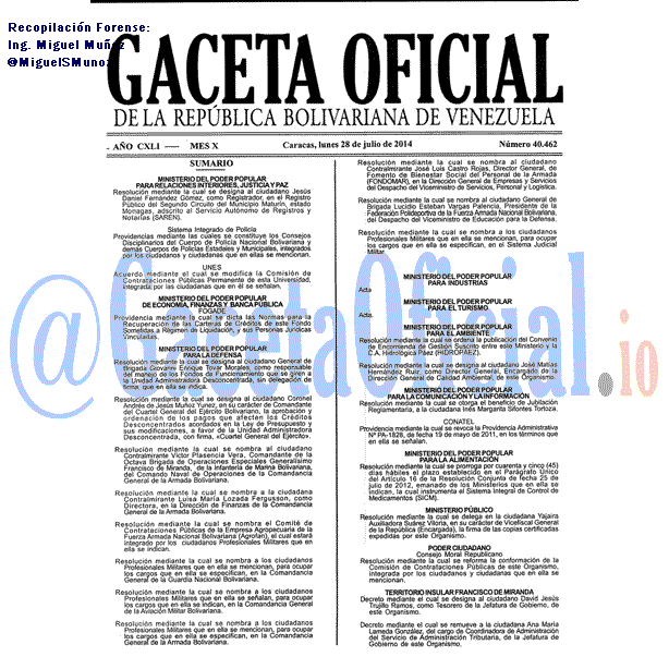 Gaceta Oficial 40462 del 28 Julio 2014