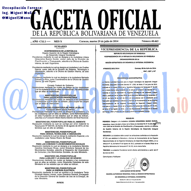 Gaceta Oficial 40463 del 29 Julio 2014