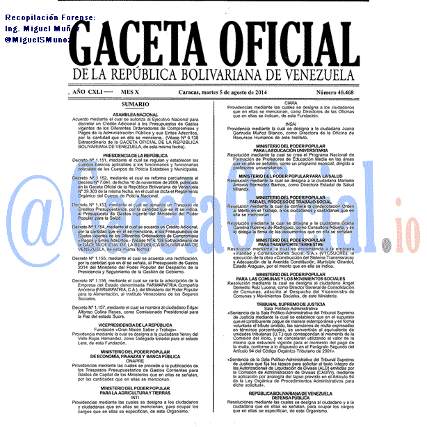 Gaceta Oficial 40468 del 5 Agosto 2014