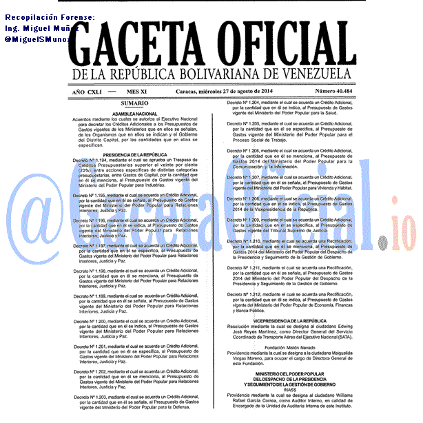Gaceta Oficial 40484 del 27 Agosto 2014