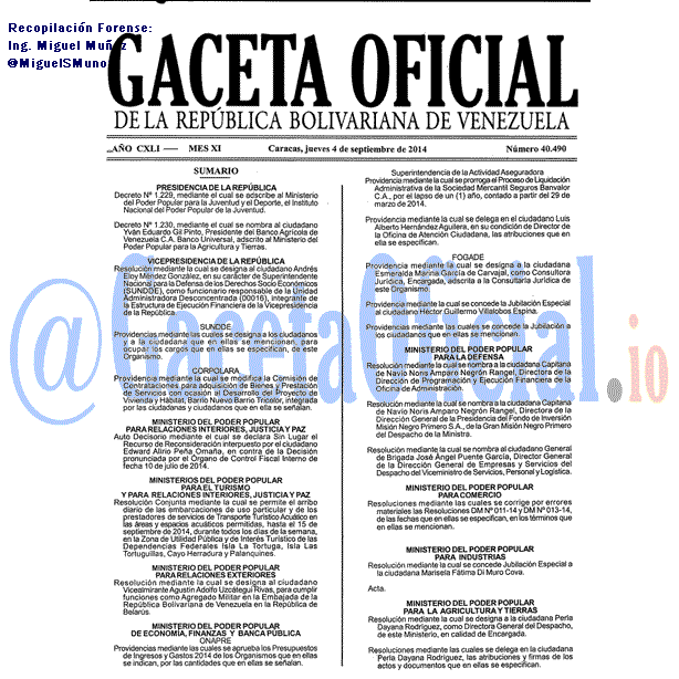 Gaceta Oficial 40490 del 4 Septiembre 2014