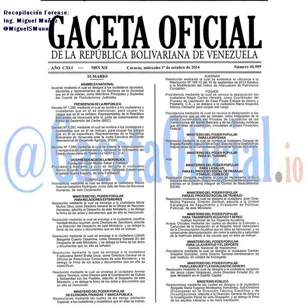 Gaceta Oficial 40509 del 1 Octubre 2014