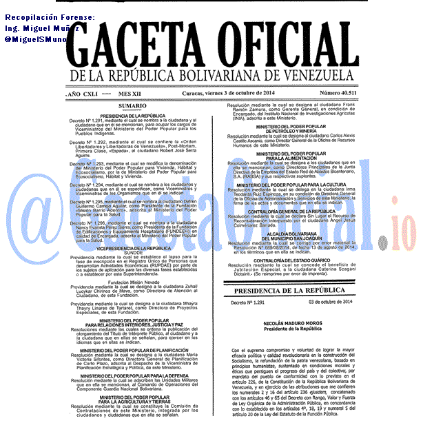 Gaceta Oficial 40511 del 3 Octubre 2014