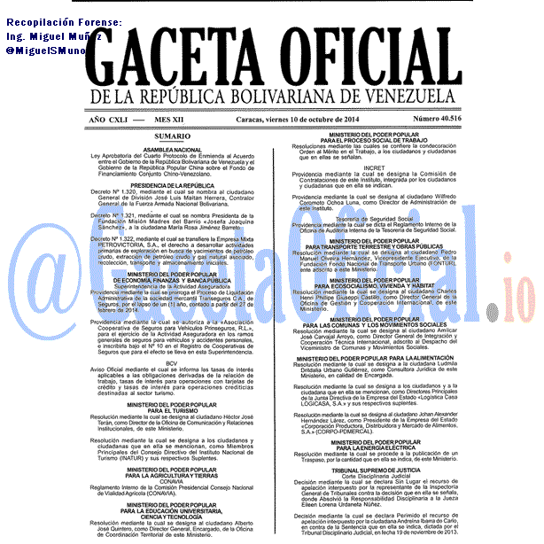 Gaceta Oficial 40516 del 10 Octubre 2014