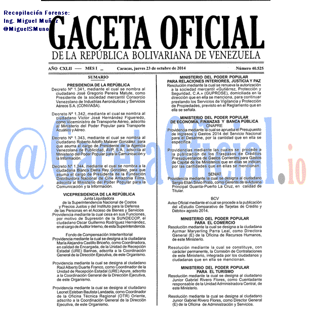 Gaceta Oficial 40525 del 23 Octubre 2014
