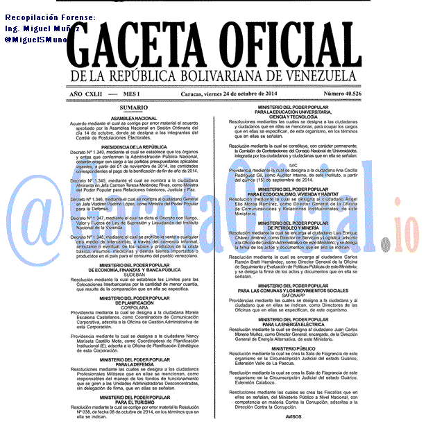 Gaceta Oficial 40526 del 24 Octubre 2014