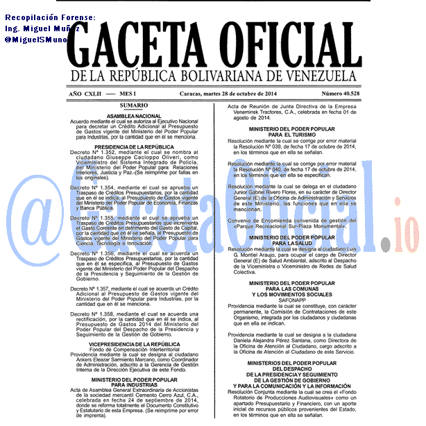 Gaceta Oficial 40528 del 28 Octubre 2014