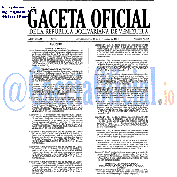 Gaceta Oficial 40538 del 11 Noviembre 2014