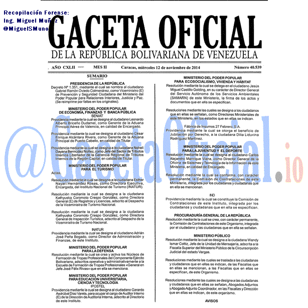 Gaceta Oficial 40539 del 12 Noviembre 2014