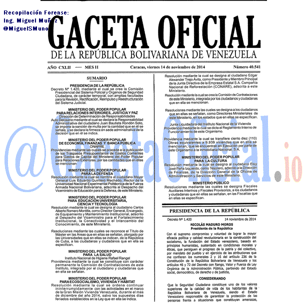 Gaceta Oficial 40541 del 14 Noviembre 2014
