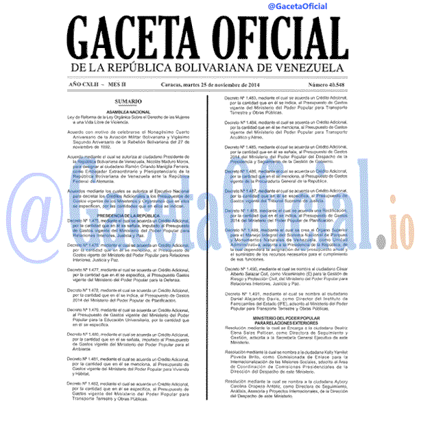 Gaceta Oficial 40548 del 25 Noviembre 2014 Gaceta Oficial 40548 del 25 Noviembre 2014