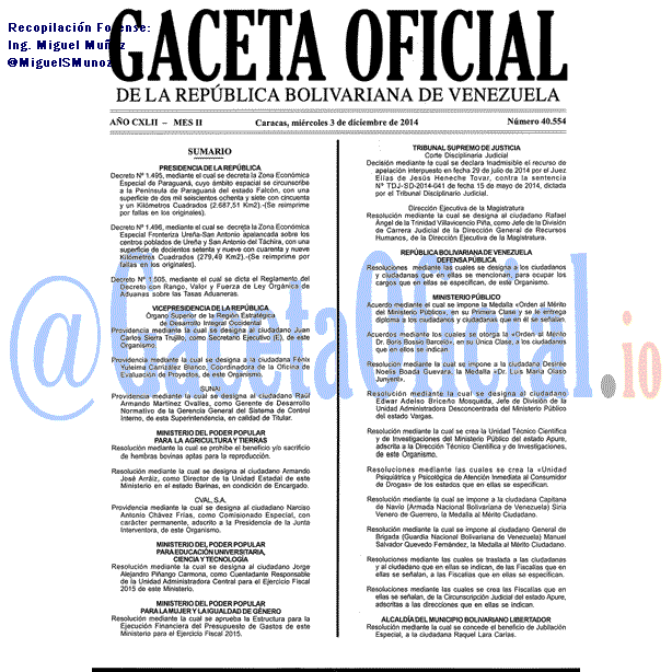 Gaceta Oficial 40554 del 3 Diciembre 2014