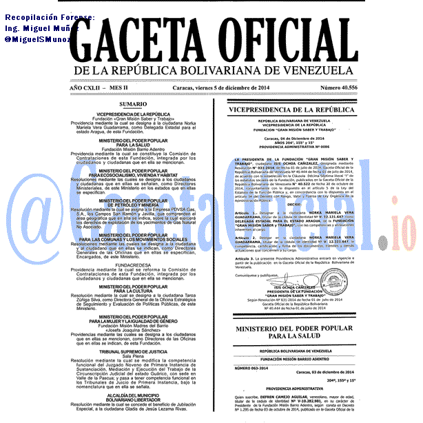 Gaceta Oficial 40556 del 5 Diciembre 2014