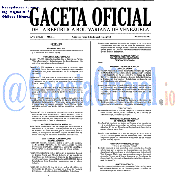 Gaceta Oficial 40557 del 8 Diciembre 2014