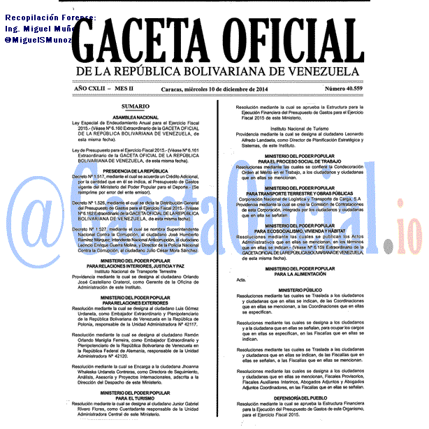 Gaceta Oficial 40559 del 10 Diciembre 2014