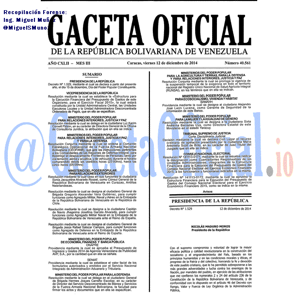 Gaceta Oficial 40561 del 12 Diciembre 2014