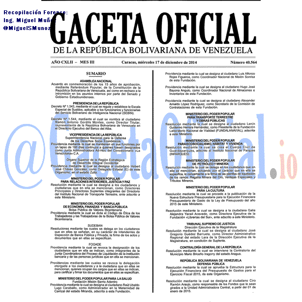 Gaceta Oficial 40564 del 17 Diciembre 2014