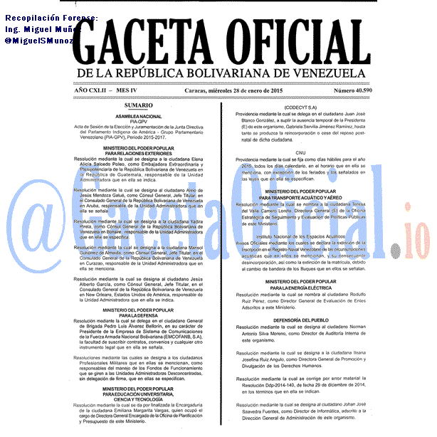 Gaceta Oficial 40590 del 28 Enero 2015