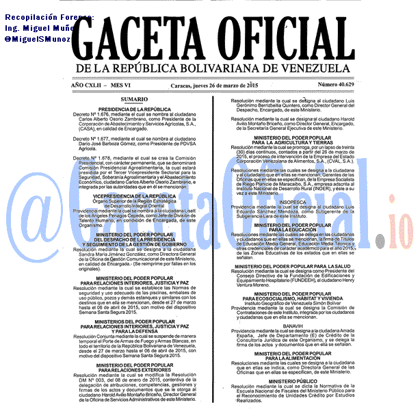 Gaceta Oficial 40629 del 26 marzo 2015