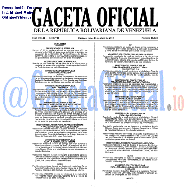 Gaceta Oficial 40638 del 13 Abril 2015