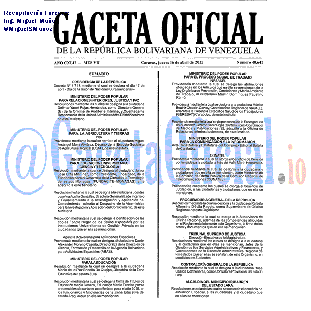 Gaceta Oficial 40641 del 16 Abril 2015