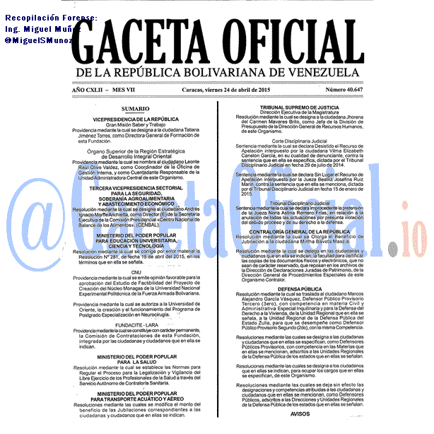 Gaceta Oficial 40647 del 24 Abril 2015