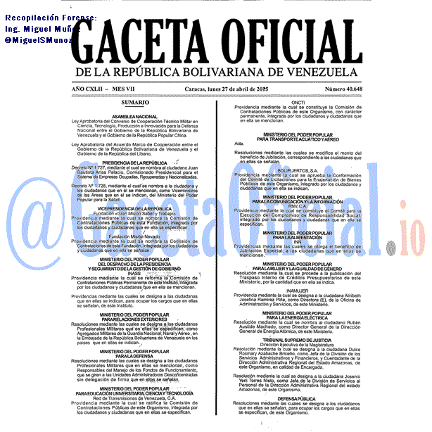 Gaceta Oficial 40648 del 27 Abril 2015