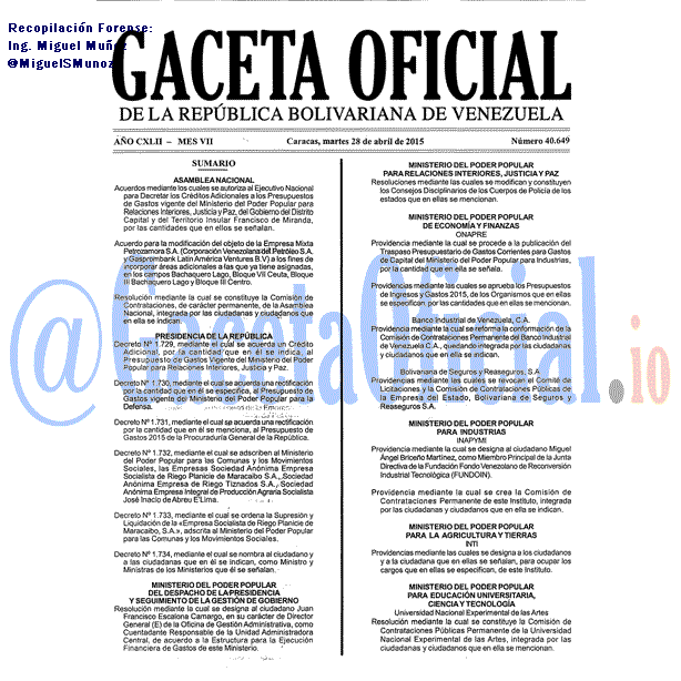 Gaceta Oficial 40649 del 28 Abril 2015
