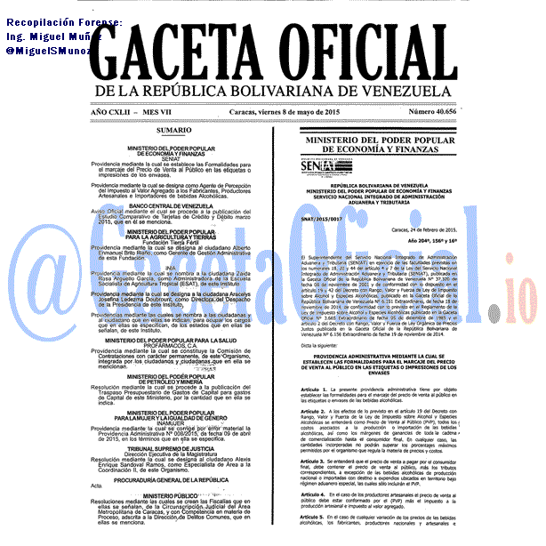 Gaceta Oficial 40656 del 8 mayo 2015