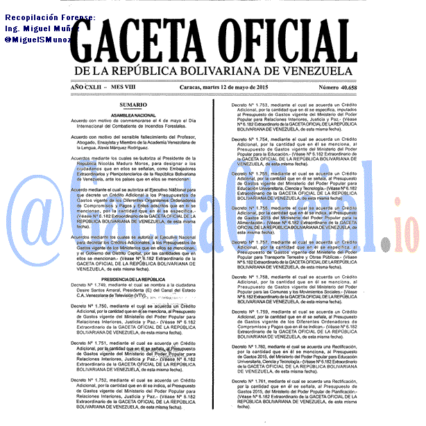 Gaceta Oficial 40658 del 12 mayo 2015