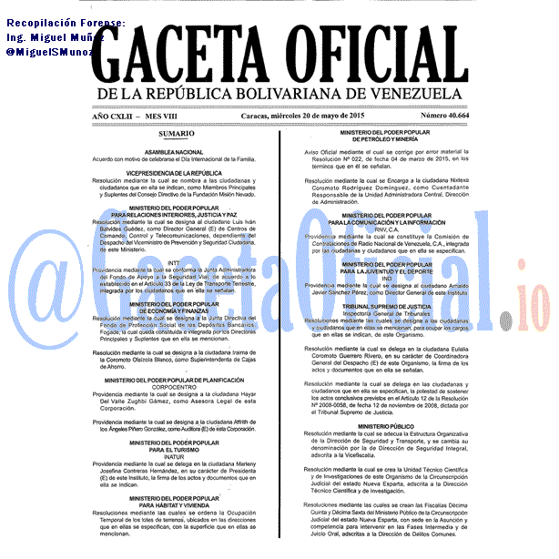 Gaceta Oficial 40664 del 20 mayo 2015