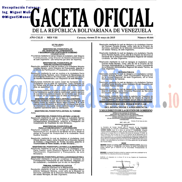Gaceta Oficial 40666 del 22 mayo 2015