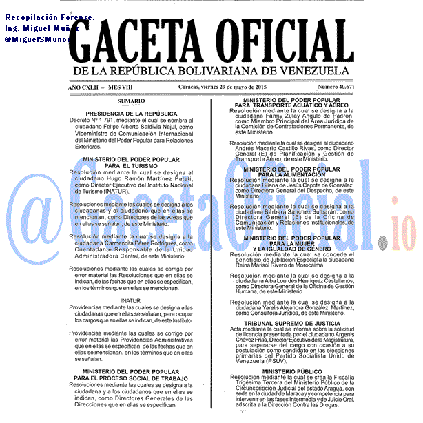 Gaceta Oficial 40671 del 29 mayo 2015