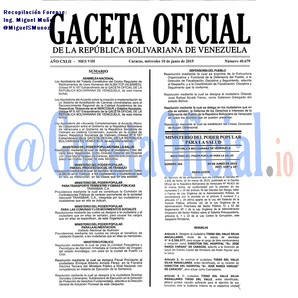 Gaceta Oficial 40679 del 10 junio 2015
