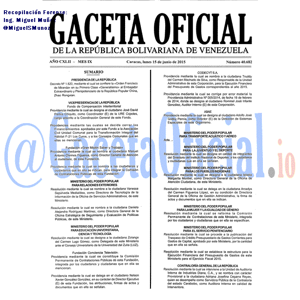 Gaceta Oficial 40682 del 15 junio 2015