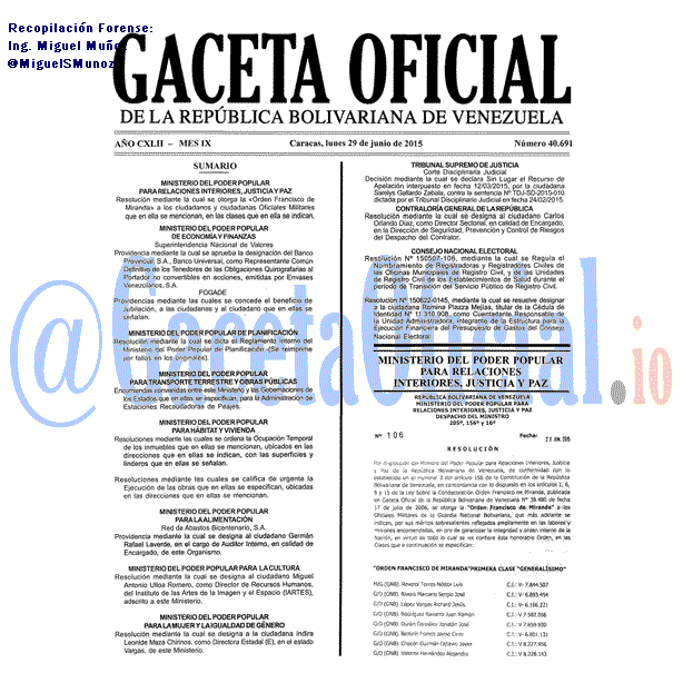Gaceta Oficial 40691 del 29 junio 2015