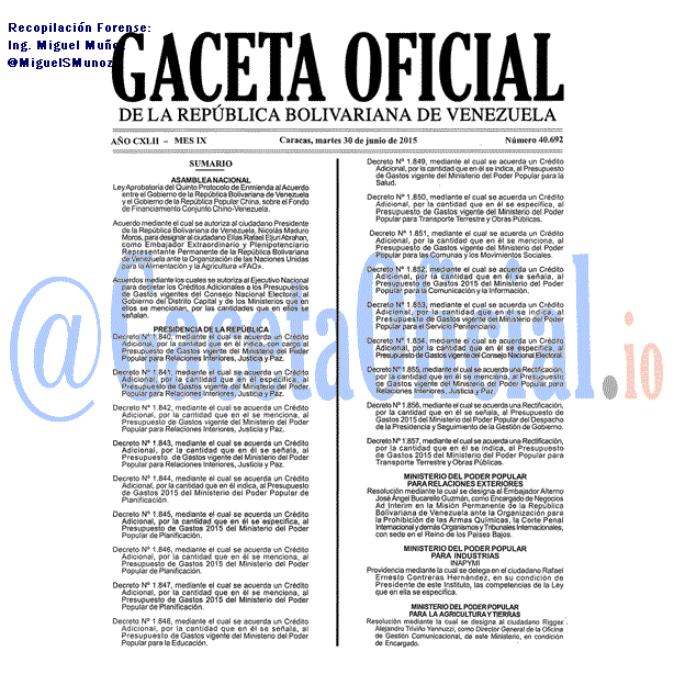 Gaceta Oficial 40692 del 30 junio 2015