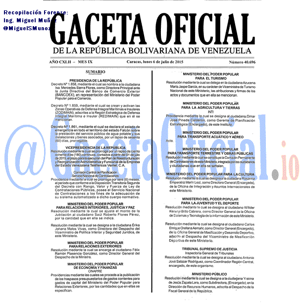 Gaceta Oficial 40696 del 6 julio 2015