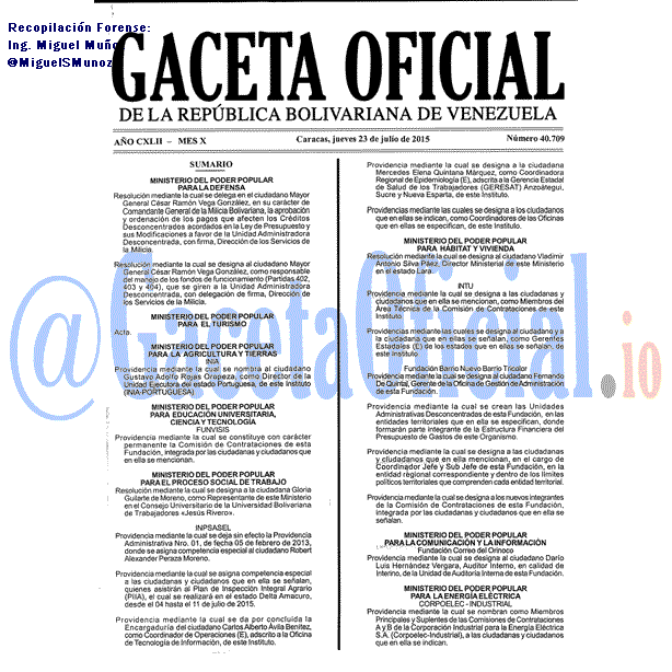 Gaceta Oficial 40709 del 23 julio 2015