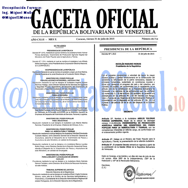 Gaceta Oficial 40714 del 31 julio 2015