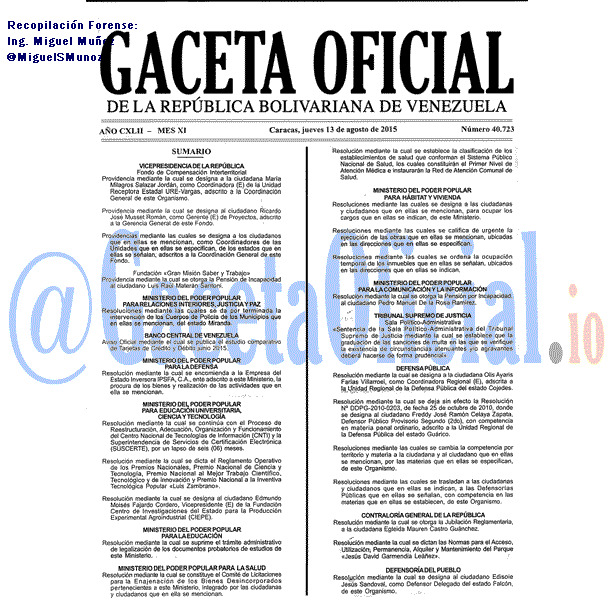 Gaceta Oficial 40723 del 13 agosto 2015