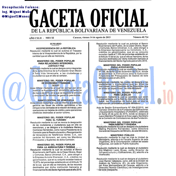 Gaceta Oficial 40724 del 13 agosto 2015